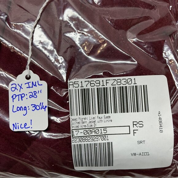 2X Faux Suede Quilted Barn Jacket with Lining-Spiced Wine Isaac Mizrahi Live! - Picture 12 of 13